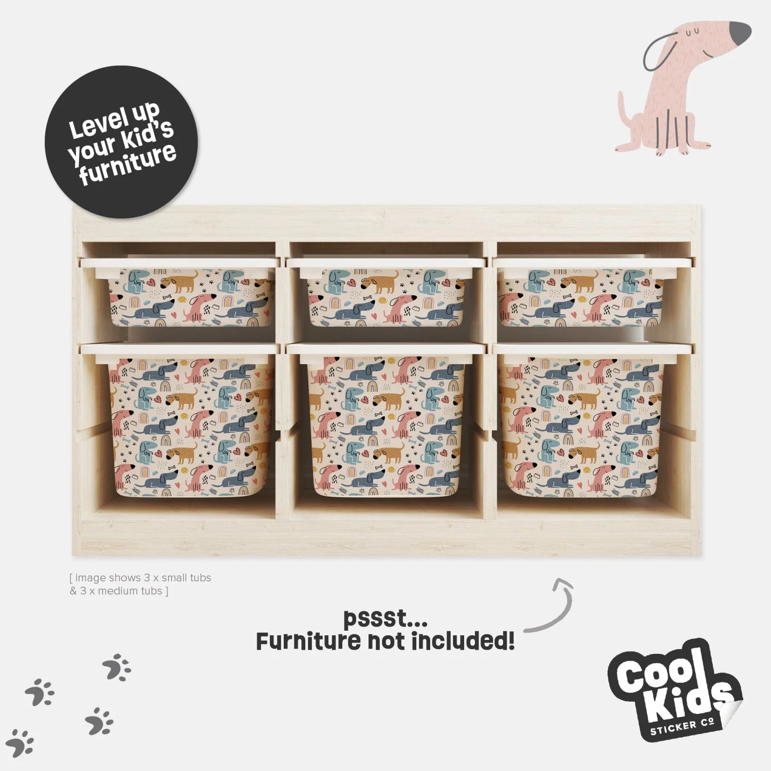 Trofast Tub Dogs and Paws Decals - Furniture Decals