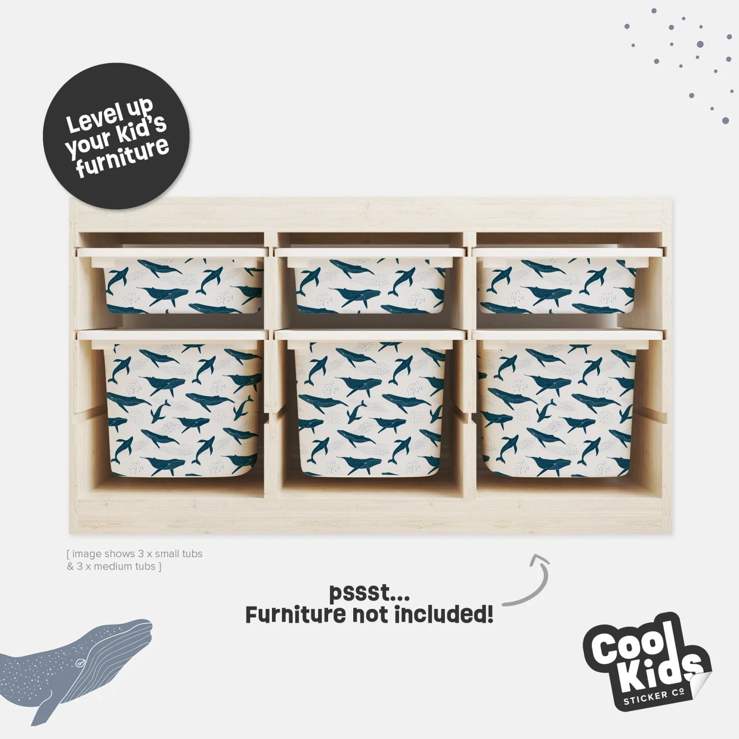 Trofast Tub Dreamy Whales Decals - Furniture Decals