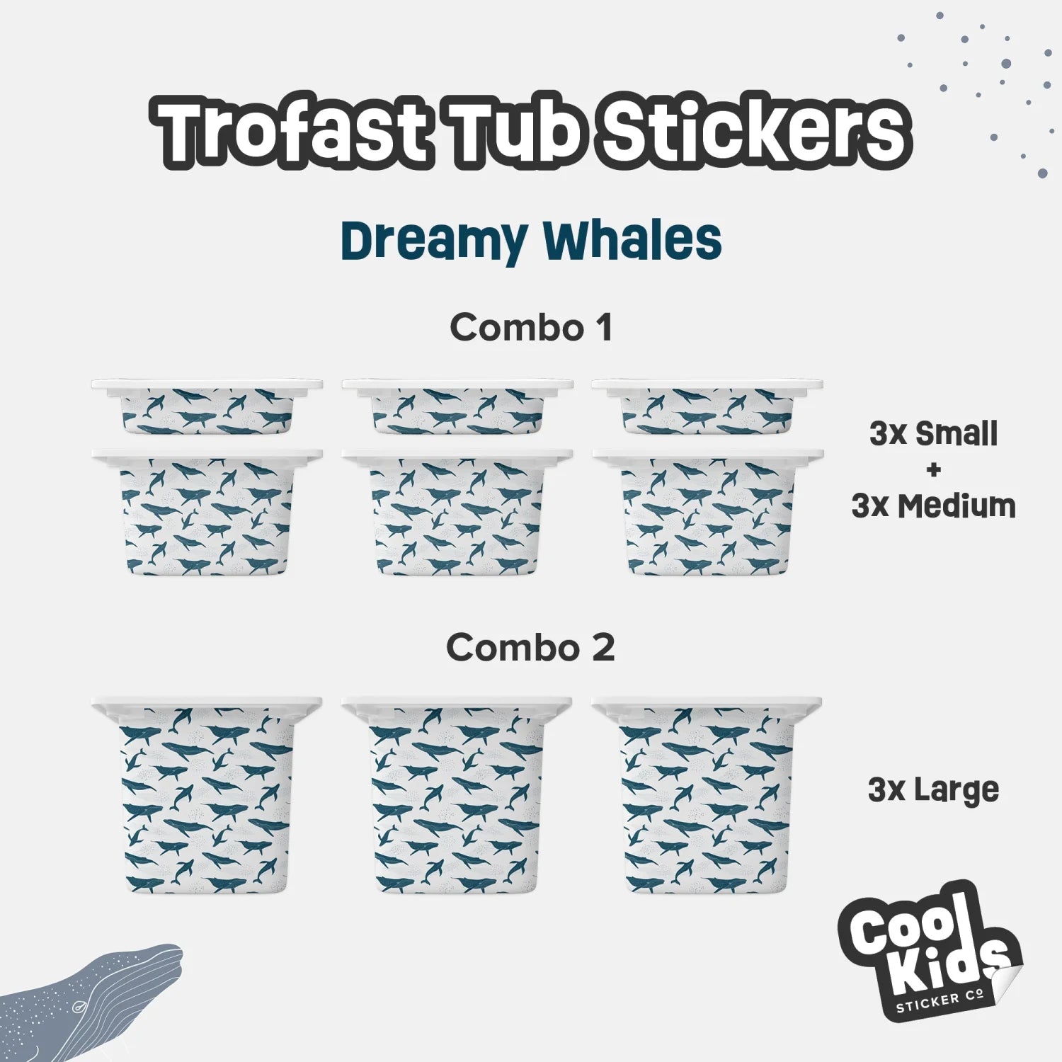 Trofast Tub Dreamy Whales Decals - Furniture Decals