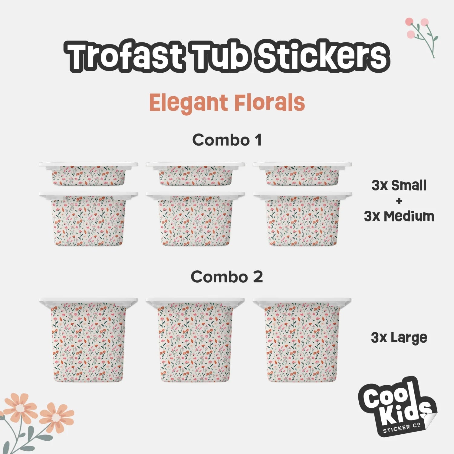 Trofast Tub Elegant Florals Decals - Furniture Decals