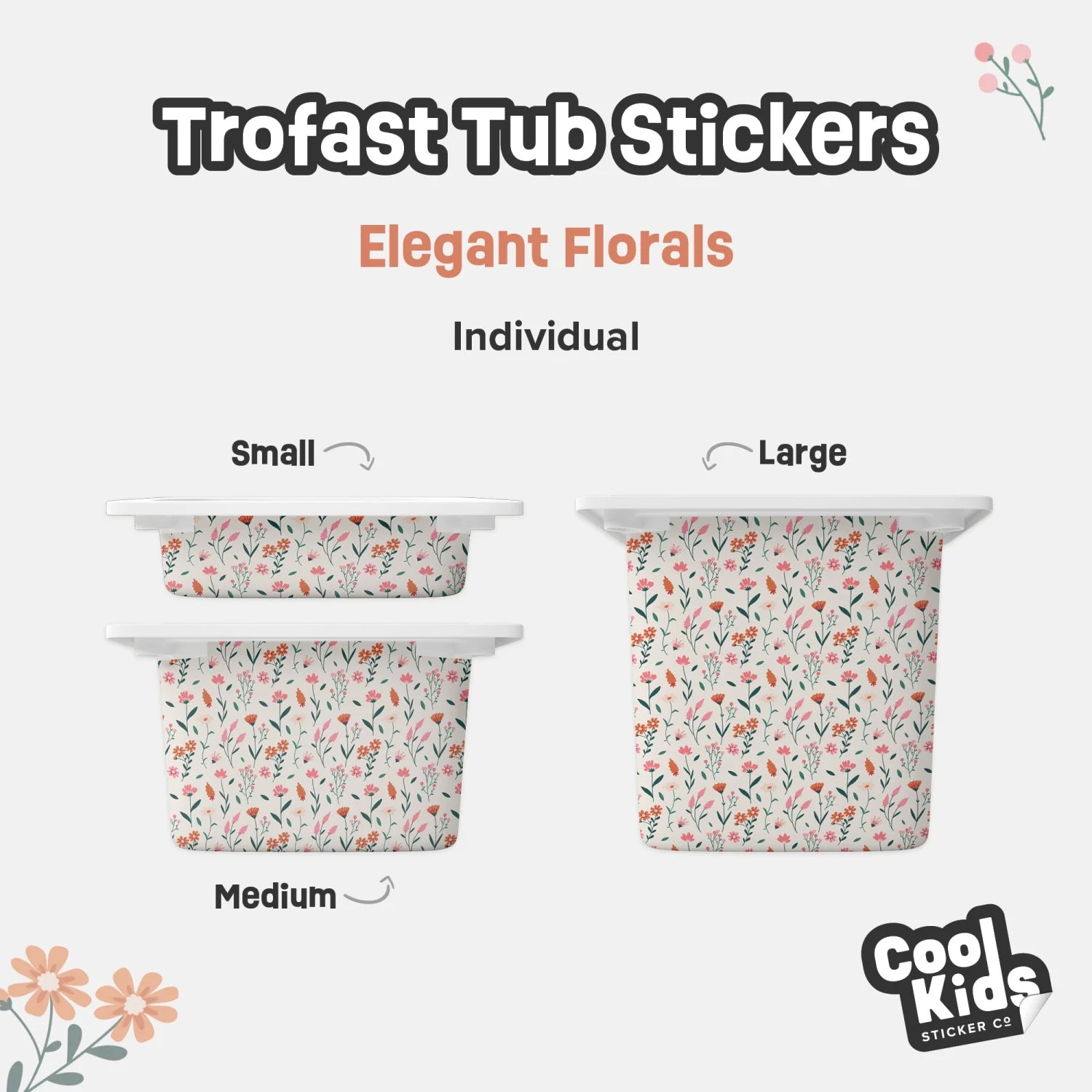 Trofast Tub Elegant Florals Decals - Furniture Decals