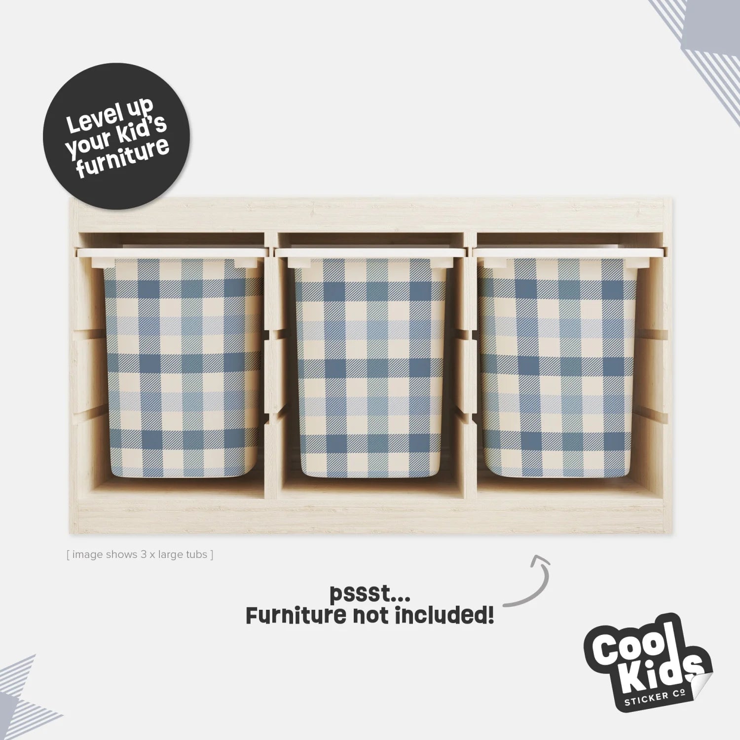 Trofast Tub Gingham Blue Decals - Furniture Decals