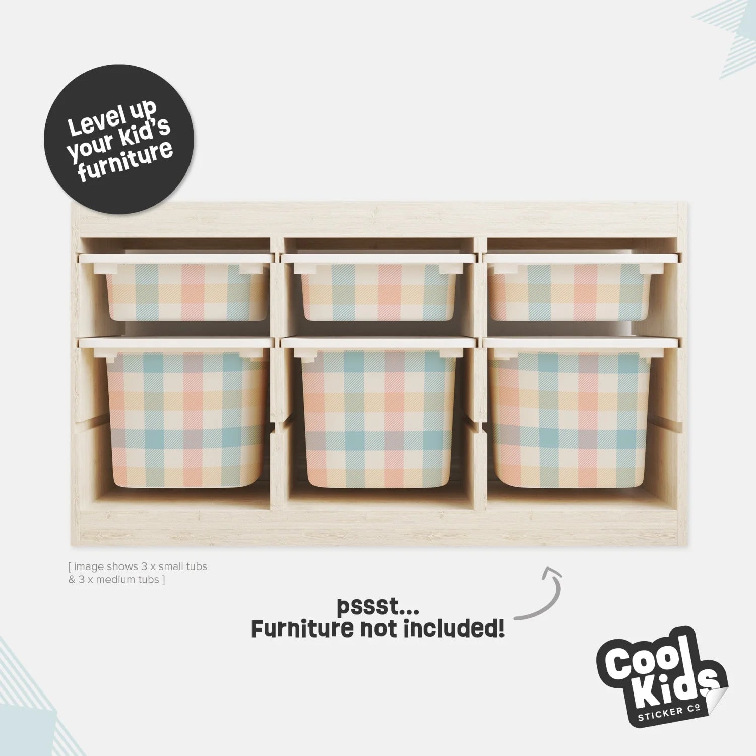 Trofast Tub Gingham Multi Decals - Furniture Decals