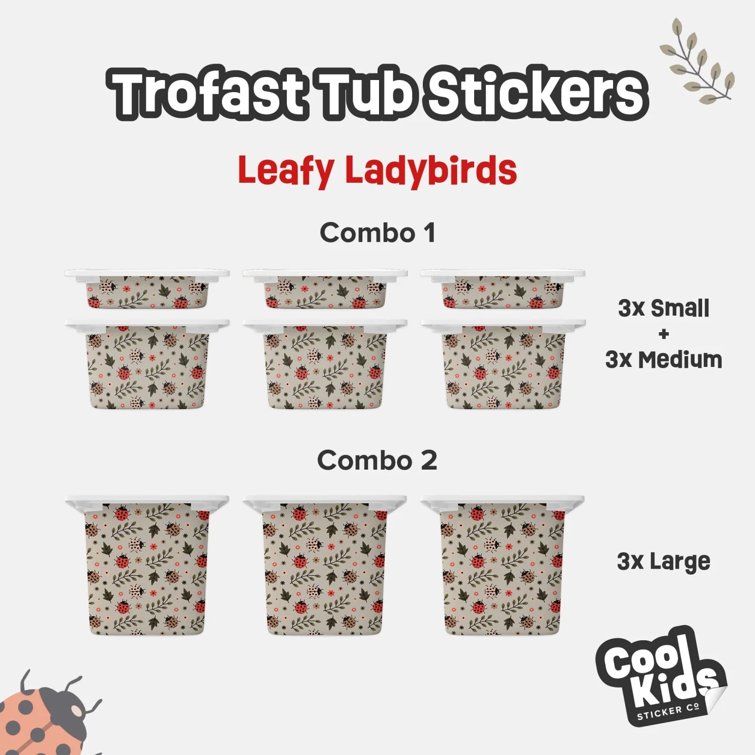 Trofast Tub Leafy Ladybirds Decals - Furniture Decals