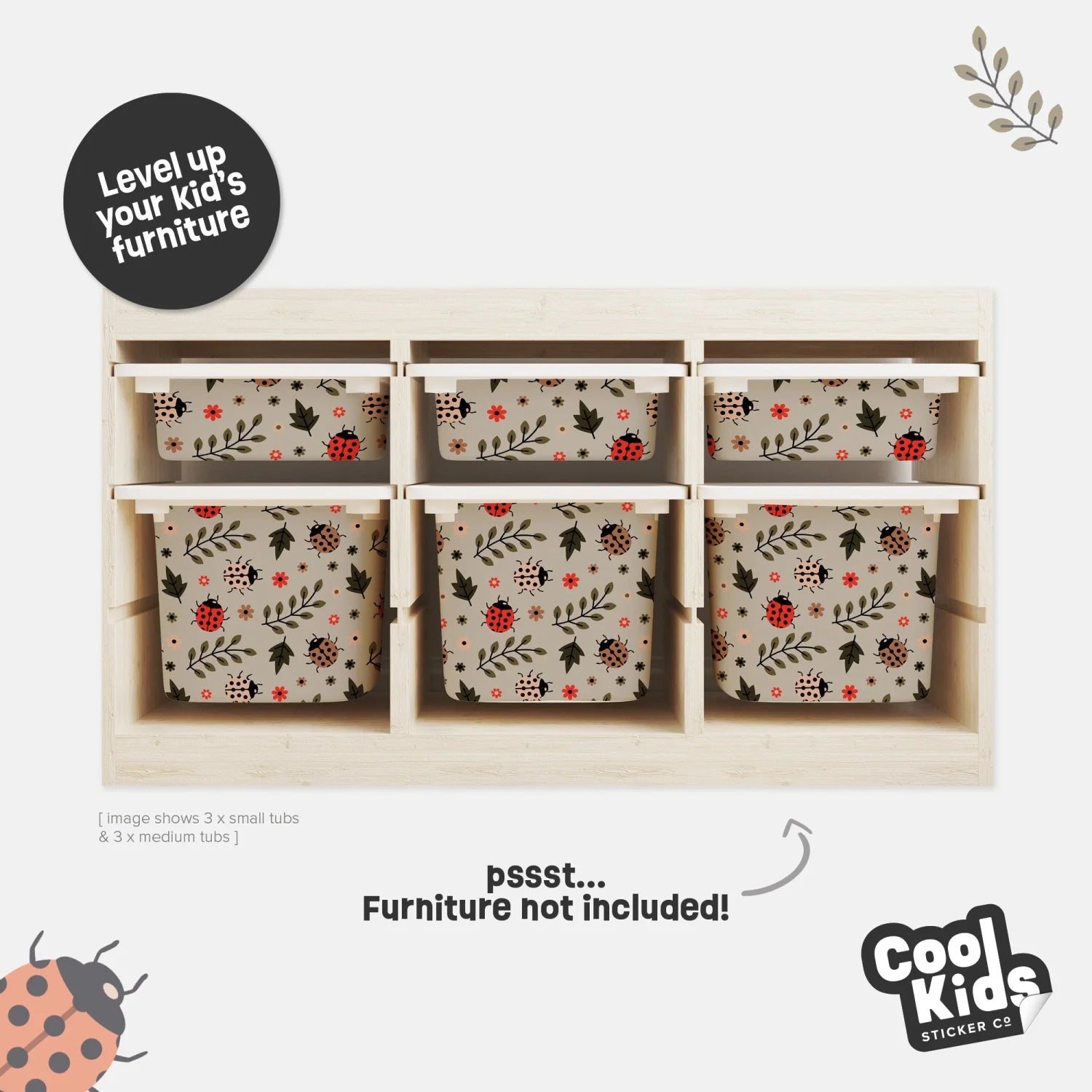 Trofast Tub Leafy Ladybirds Decals - Furniture Decals