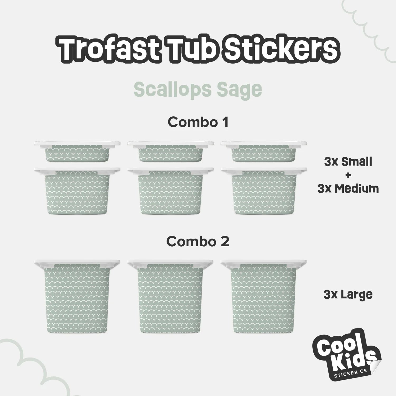 Trofast Tub Scallops Sage Green Decals - Furniture Decals