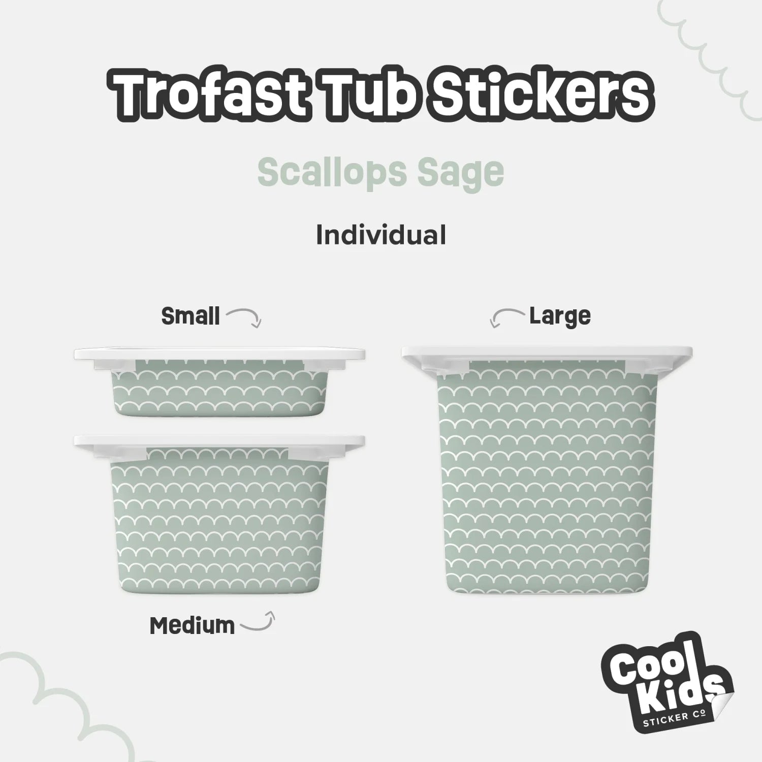 Trofast Tub Scallops Sage Green Decals - Furniture Decals