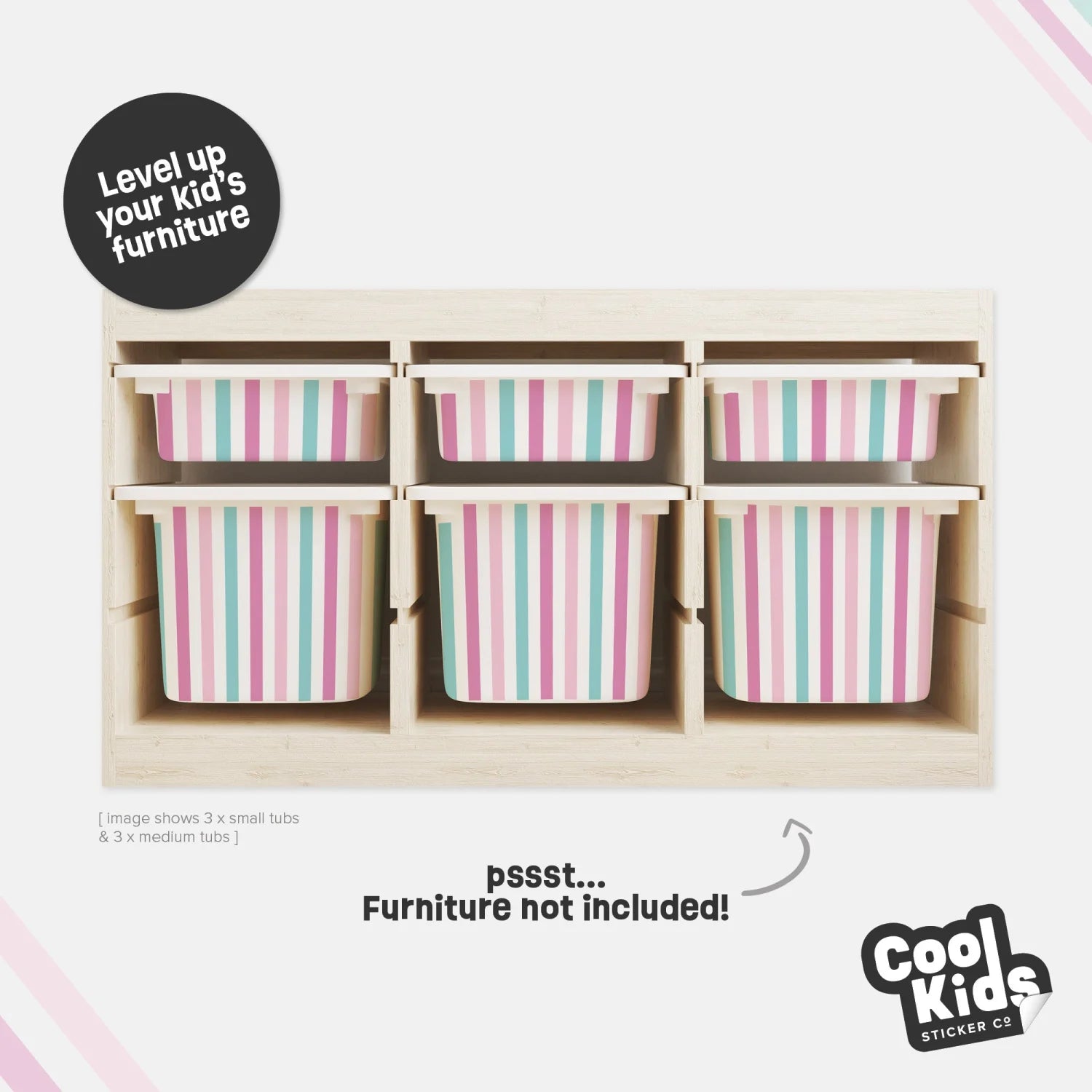 Trofast Tub Stripes Pink Decals - Furniture Decals