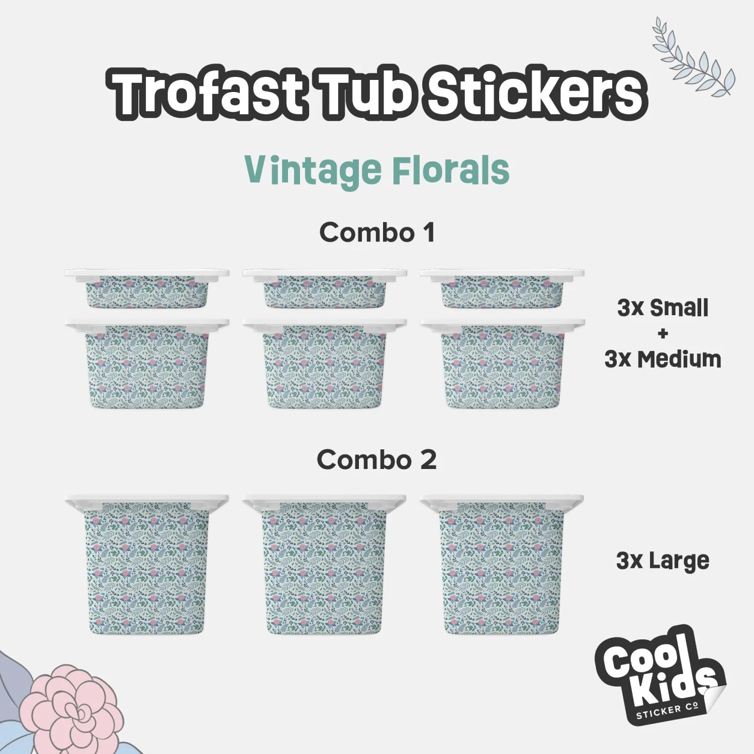 Trofast Tub Vintage Florals Decals - Furniture Decals