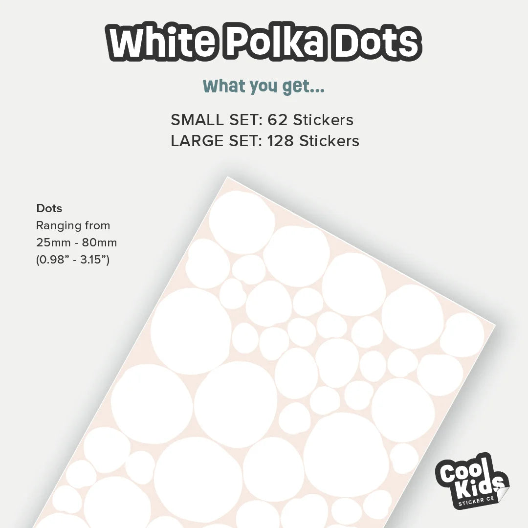 White Polka Dot Wall Decal - DW0. Polka Dot Decals